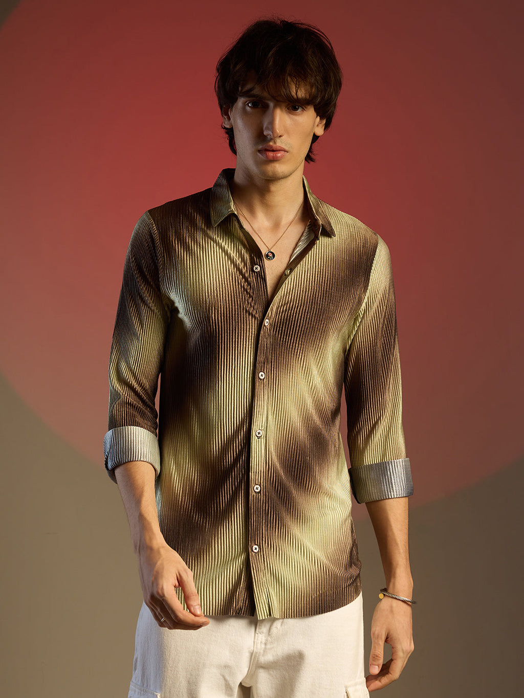 Campus Sutra Ombre-Pleated Shirt