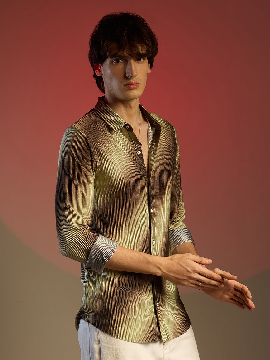 Campus Sutra Ombre-Pleated Shirt