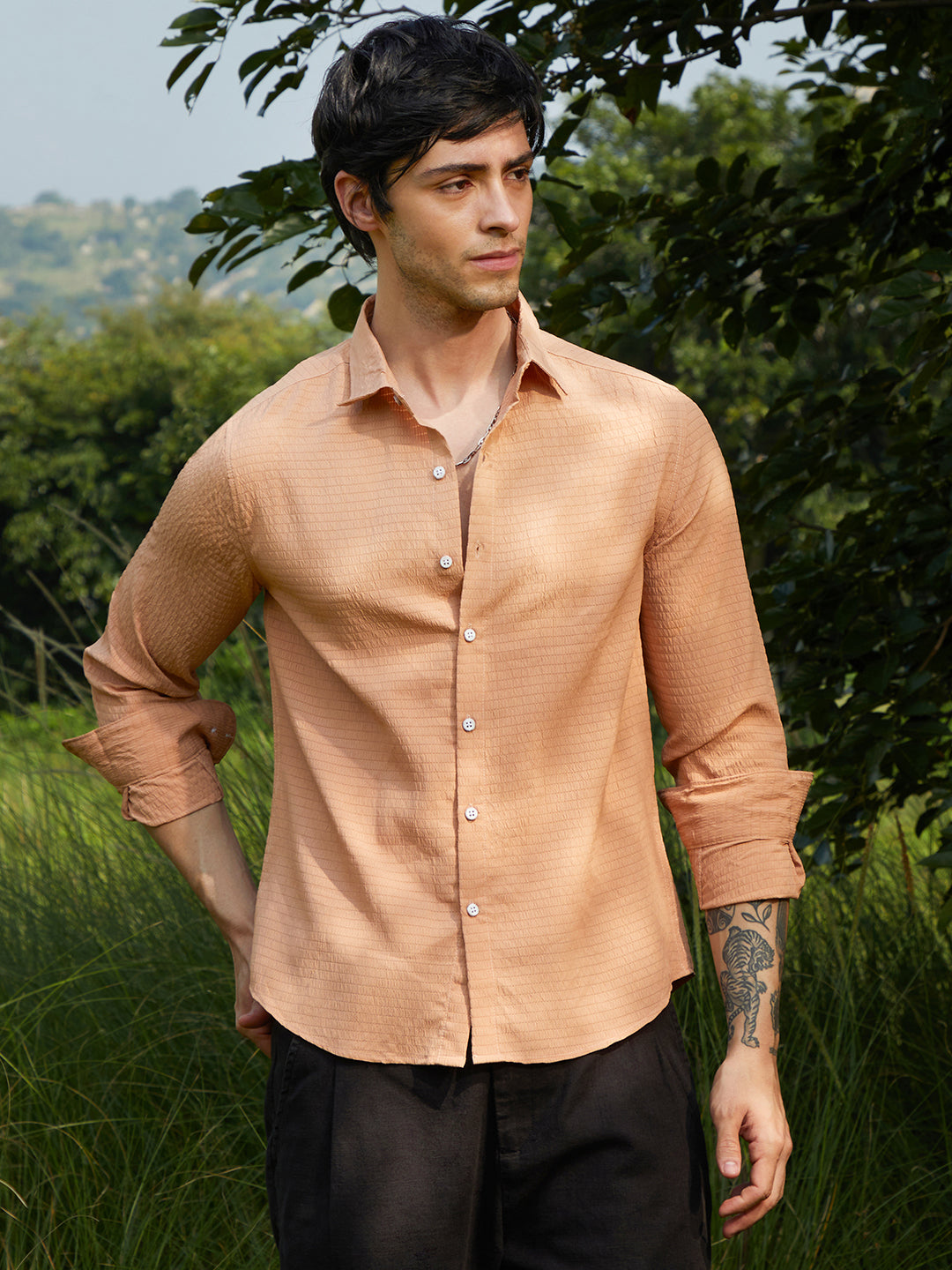 Campus Sutra Ruche-Textured Shirt