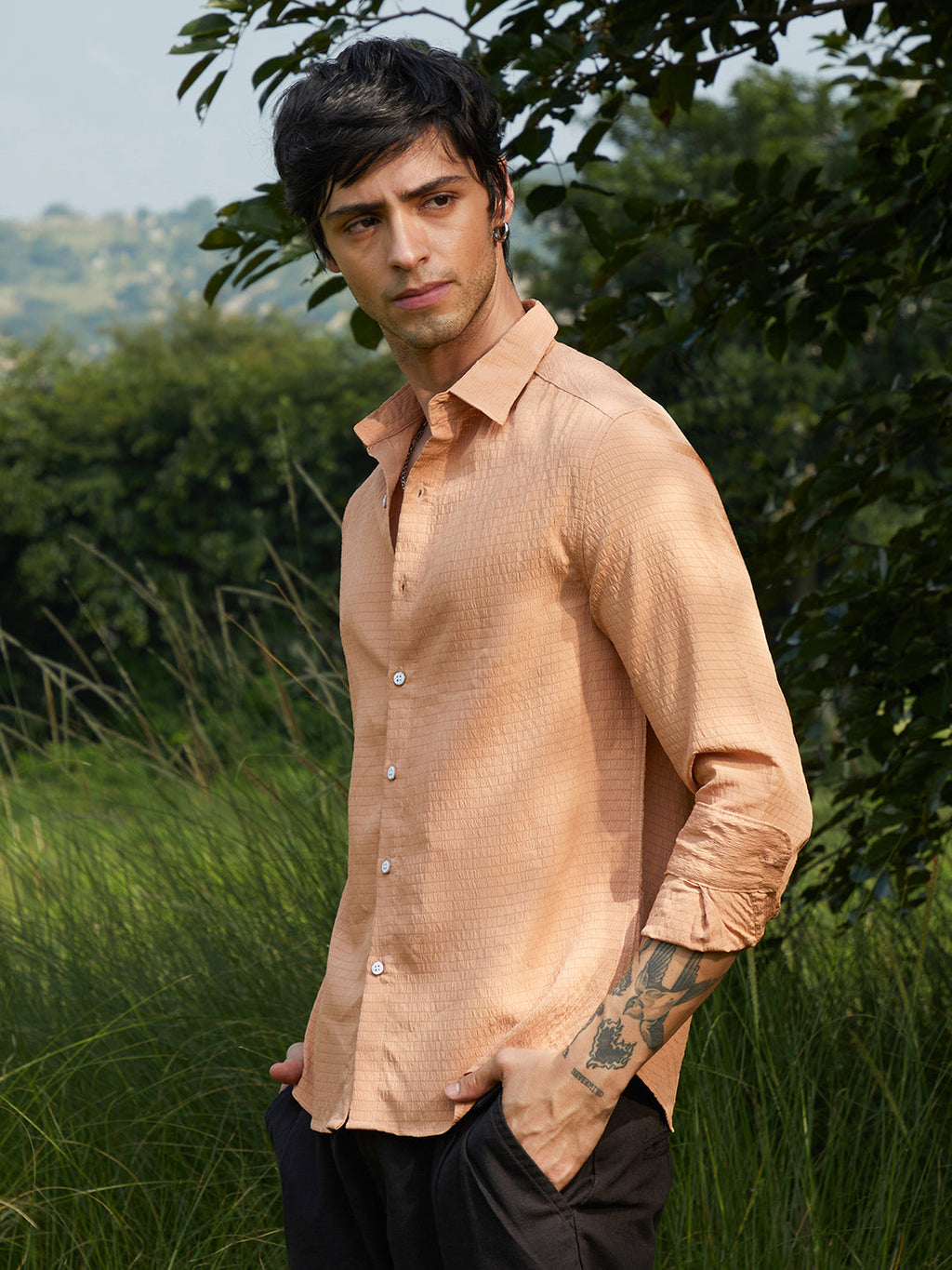 Campus Sutra Ruche-Textured Shirt