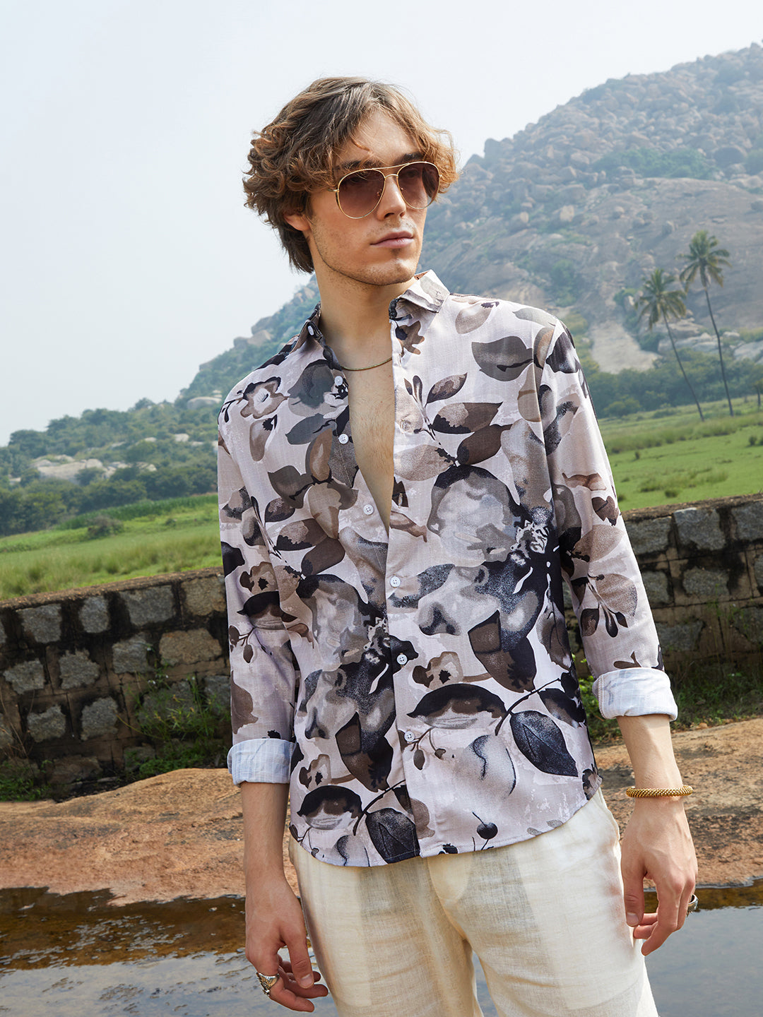 Campus Sutra Artistic Foliage Shirt