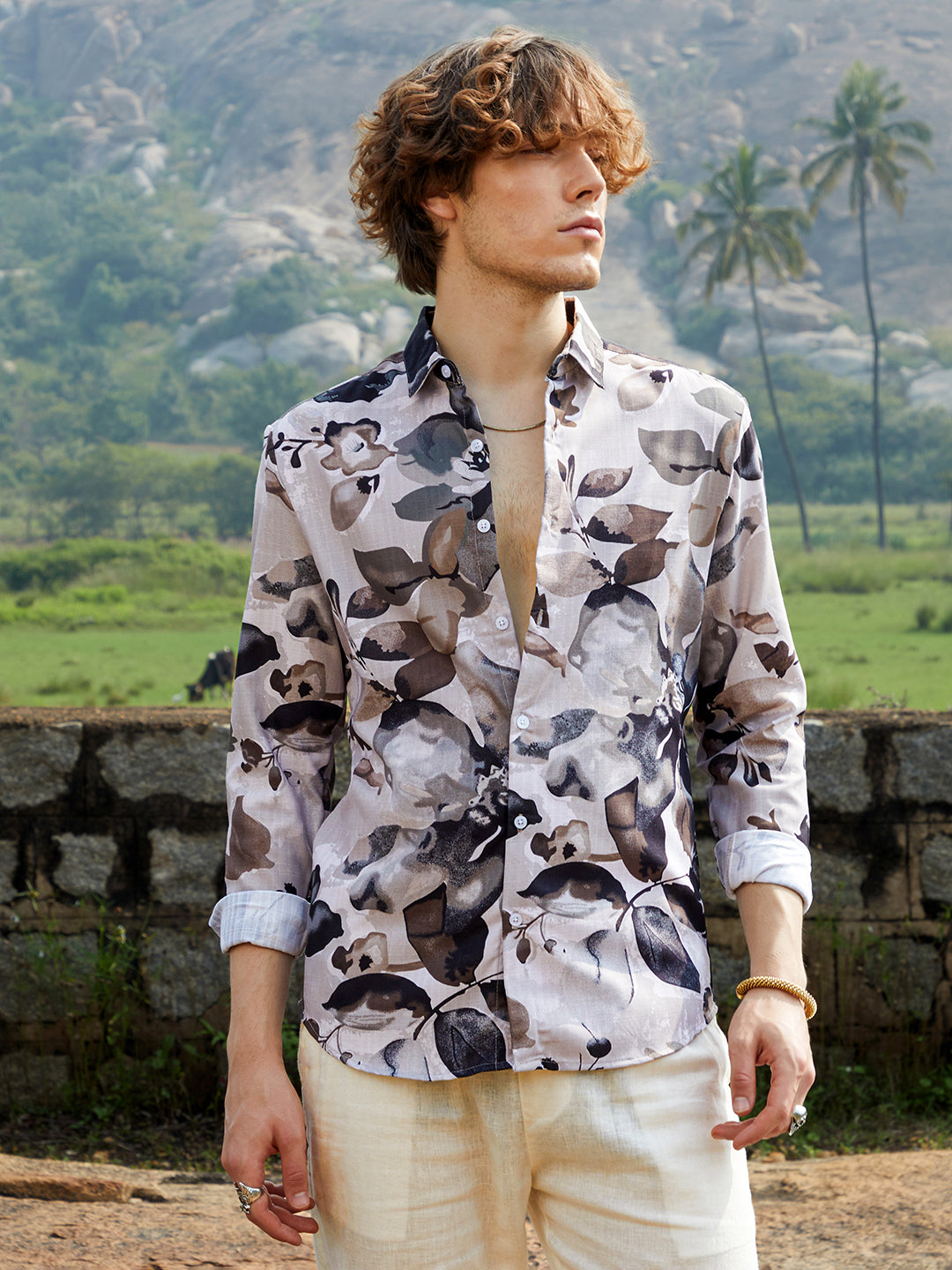 Campus Sutra Artistic Foliage Shirt