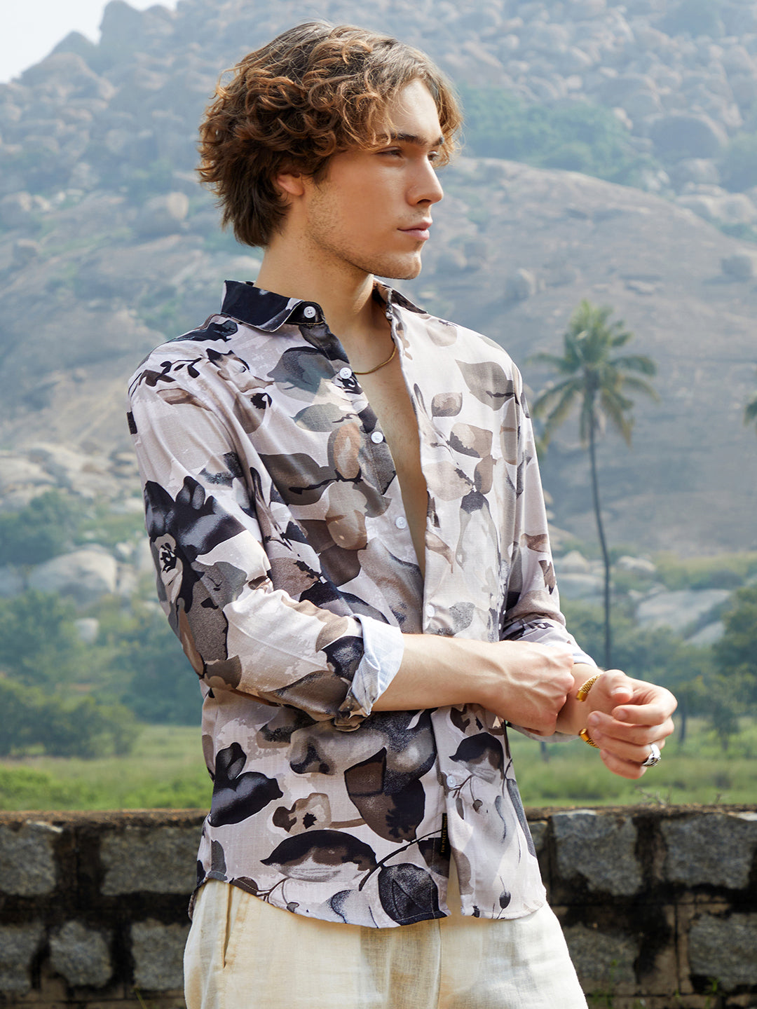 Campus Sutra Artistic Foliage Shirt