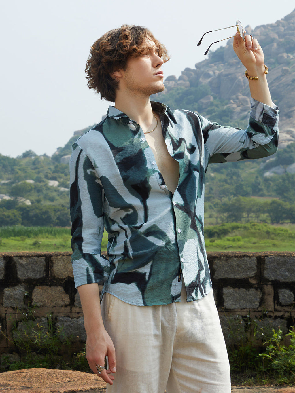 Campus Sutra Dark-Base Abstract Shirt