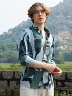 Campus Sutra Dark-Base Abstract Shirt