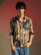 Campus Sutra Tie-Dye Striped Shirt