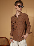 Campus Sutra Solid Ribbed Utility Shirt