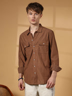 Campus Sutra Solid Ribbed Utility Shirt