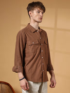 Campus Sutra Solid Ribbed Utility Shirt