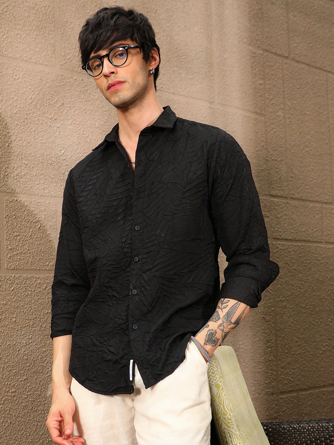 Campus Sutra Foliage-Tactile Shirt