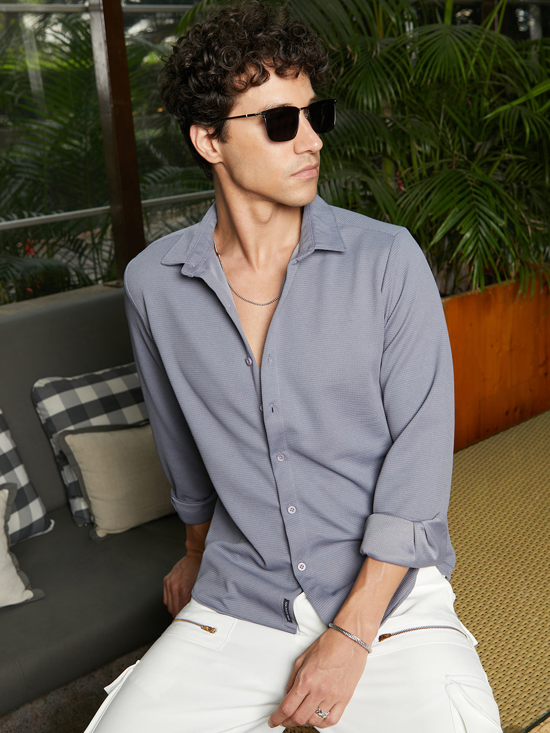 Campus Sutra Waffle-Textured Shirt