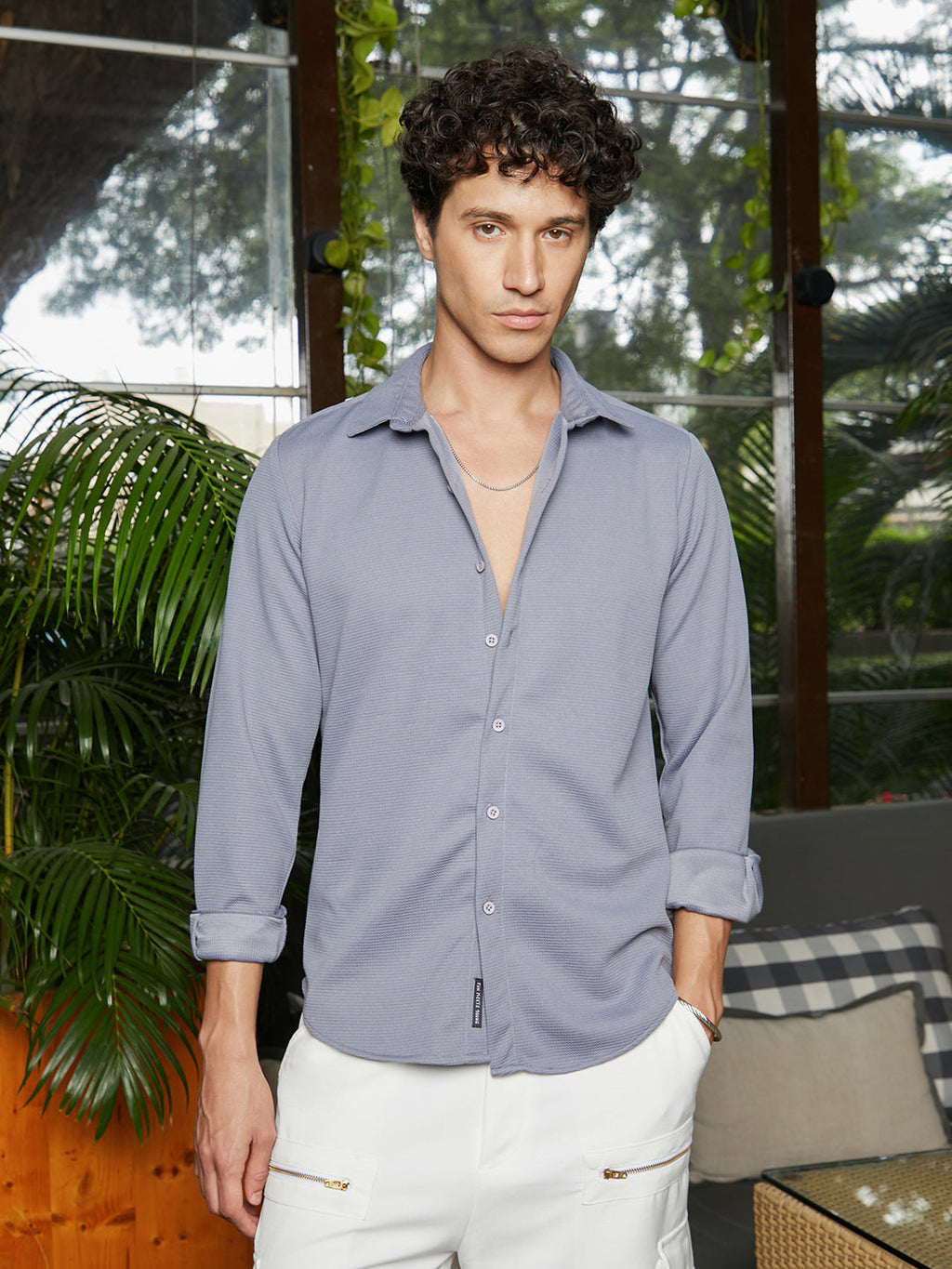 Campus Sutra Waffle-Textured Shirt