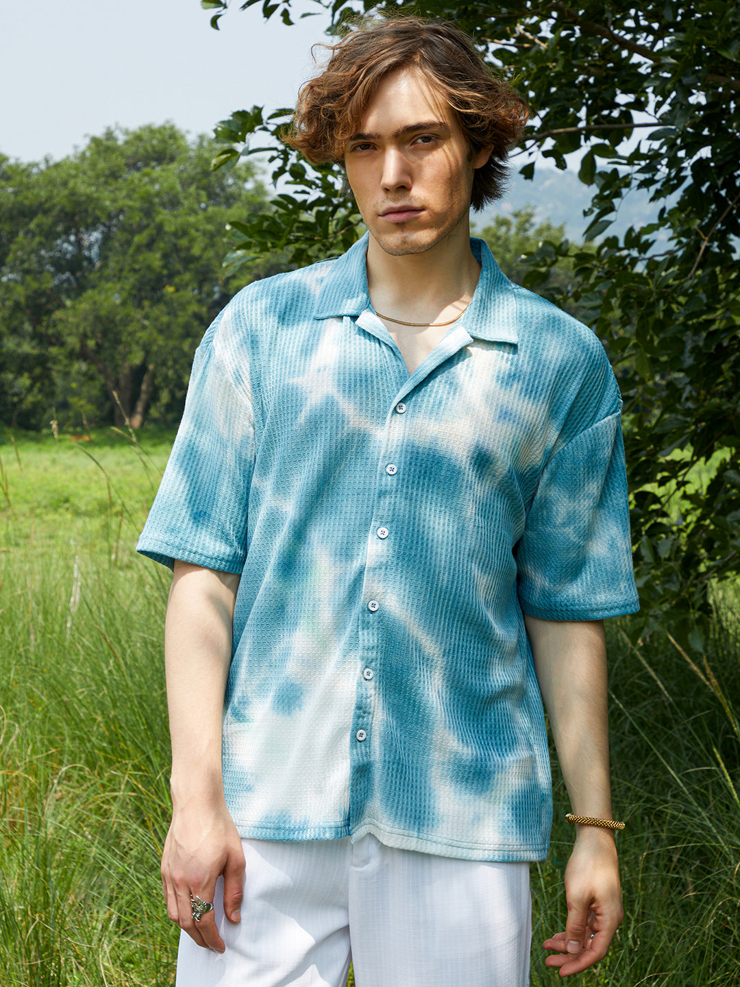 Campus Sutra Tie-Dye Waffle Oversized Shirt