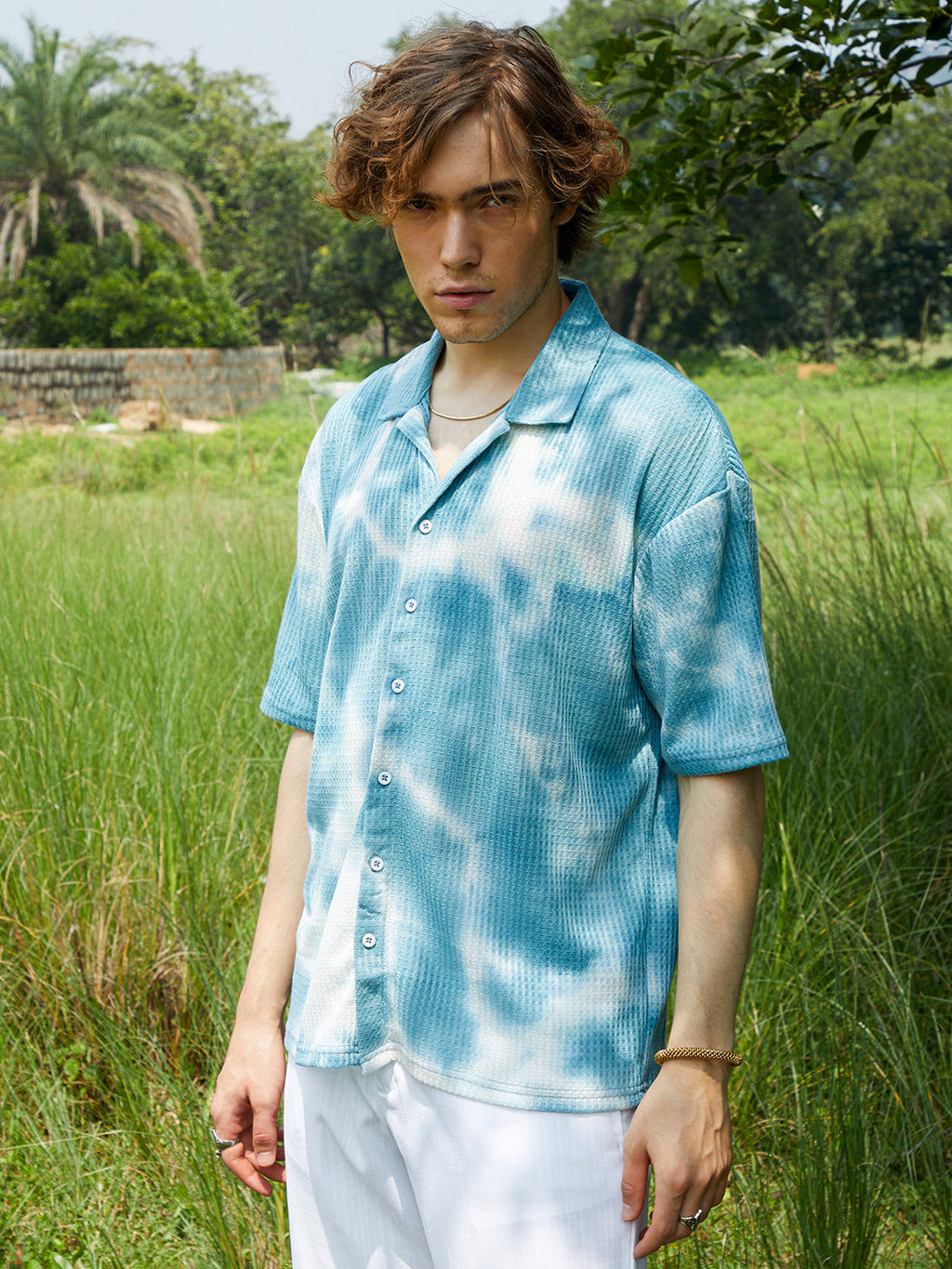 Campus Sutra Tie-Dye Waffle Oversized Shirt