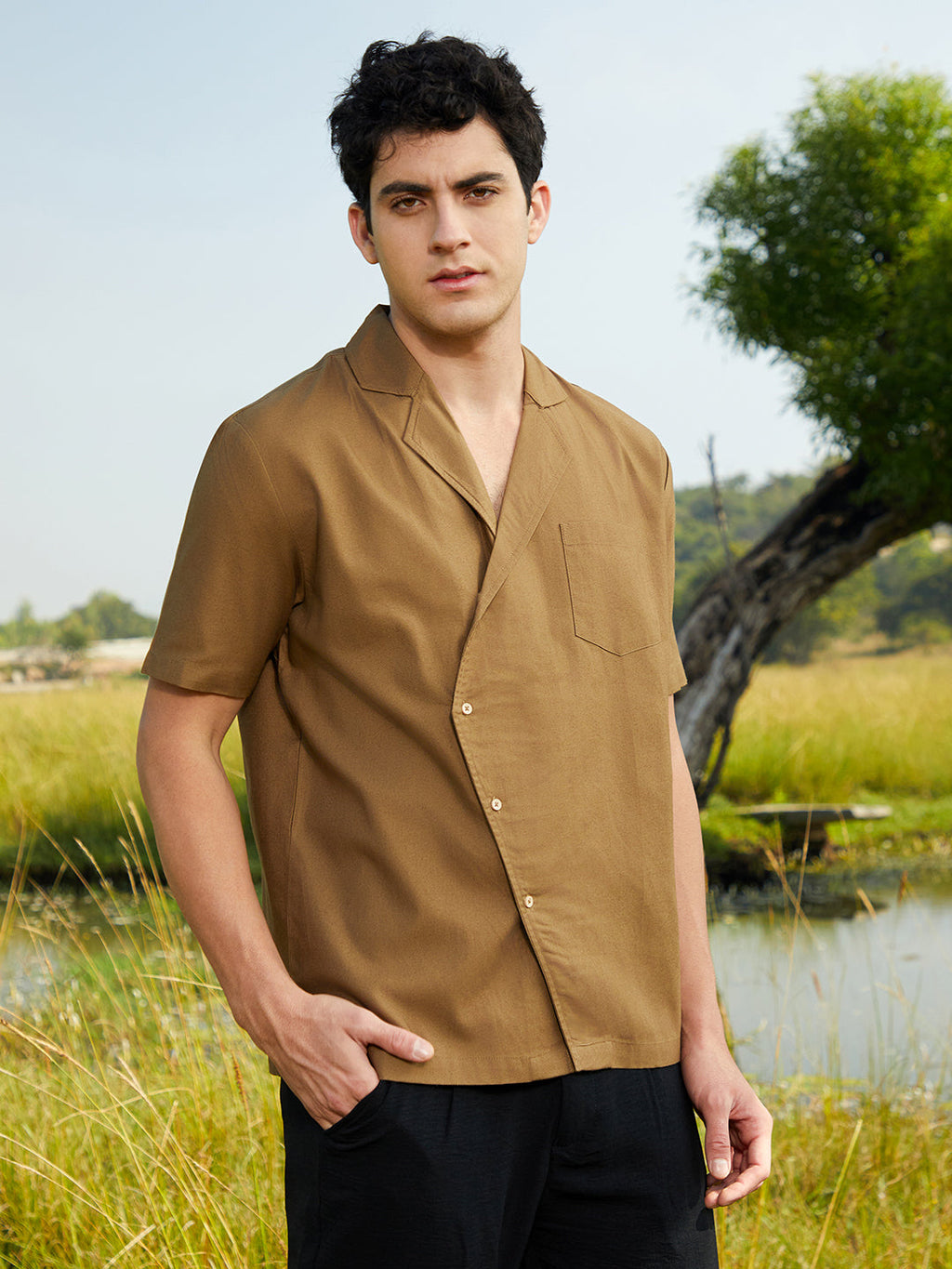 Campus Sutra Asymmetrical Cuban Shirt
