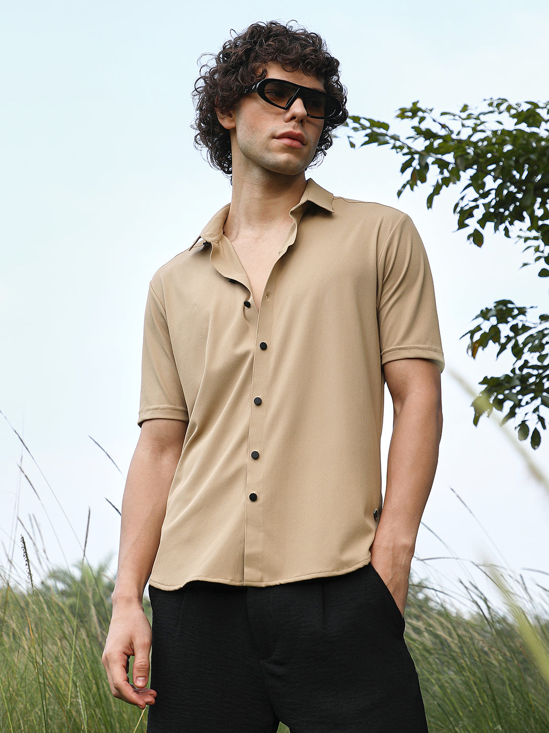 Campus Sutra Solid Knit Shirt