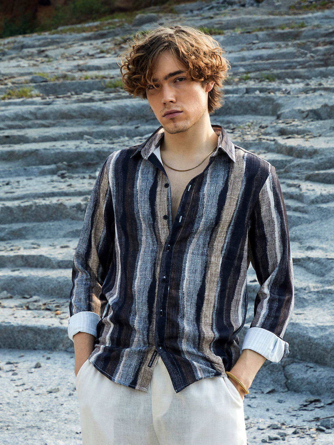 Campus Sutra Brushed-Stripe Shirt