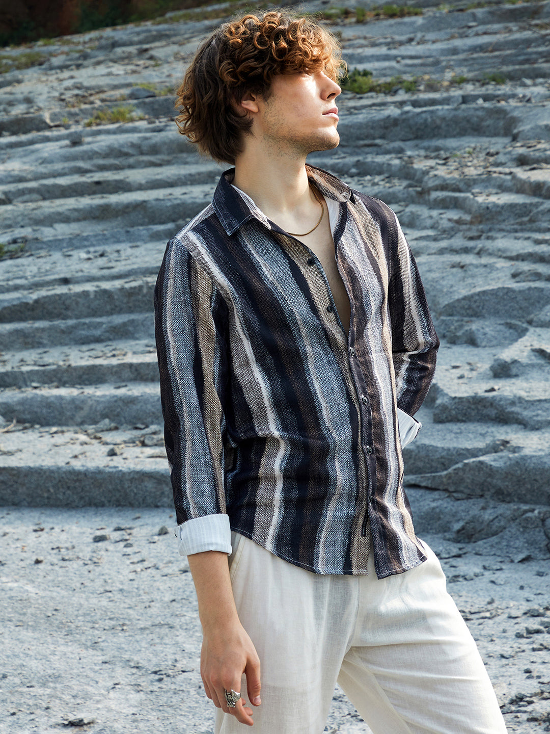 Campus Sutra Brushed-Stripe Shirt