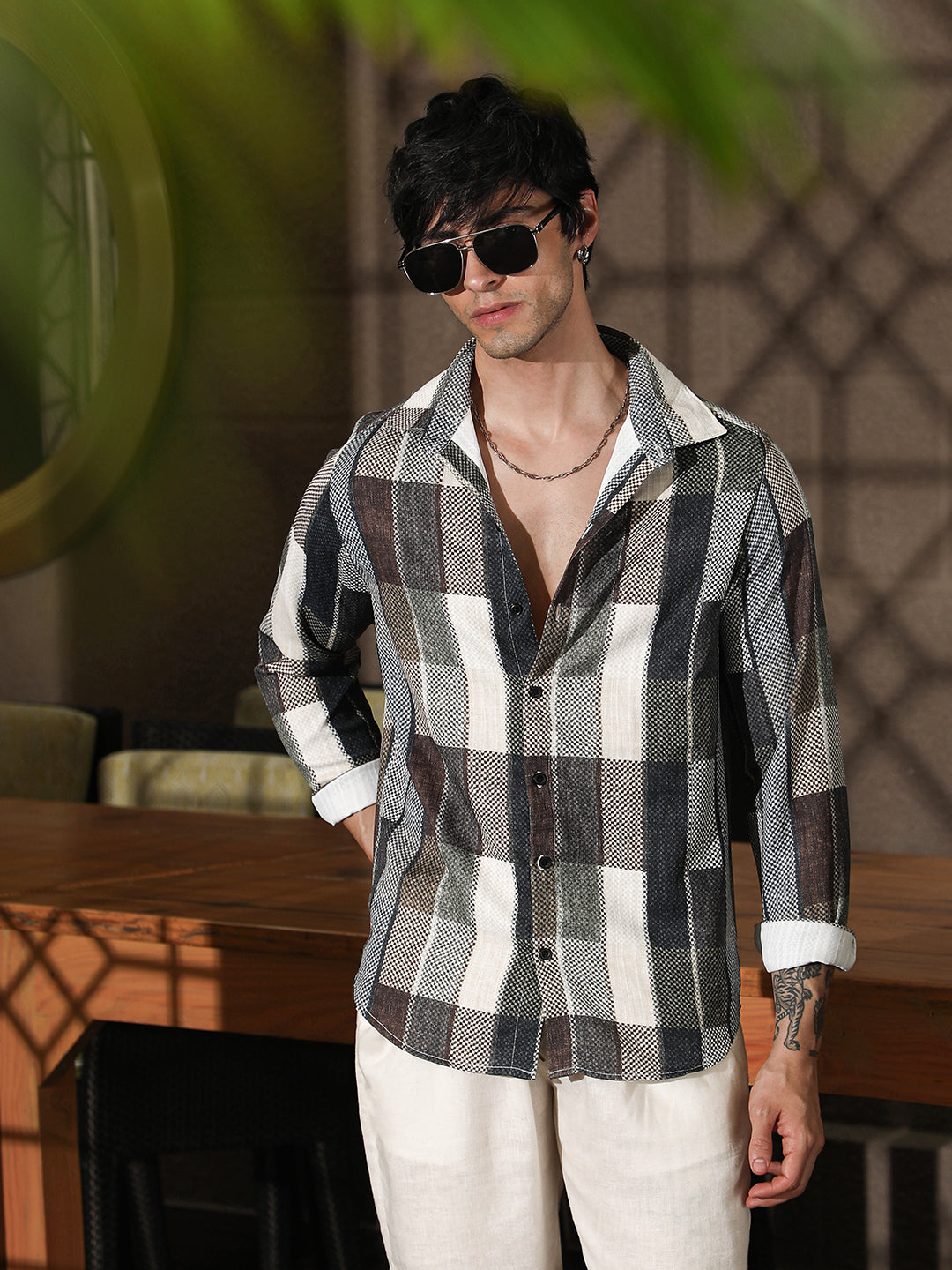 Campus Sutra Woven-Block Oversized Shirt