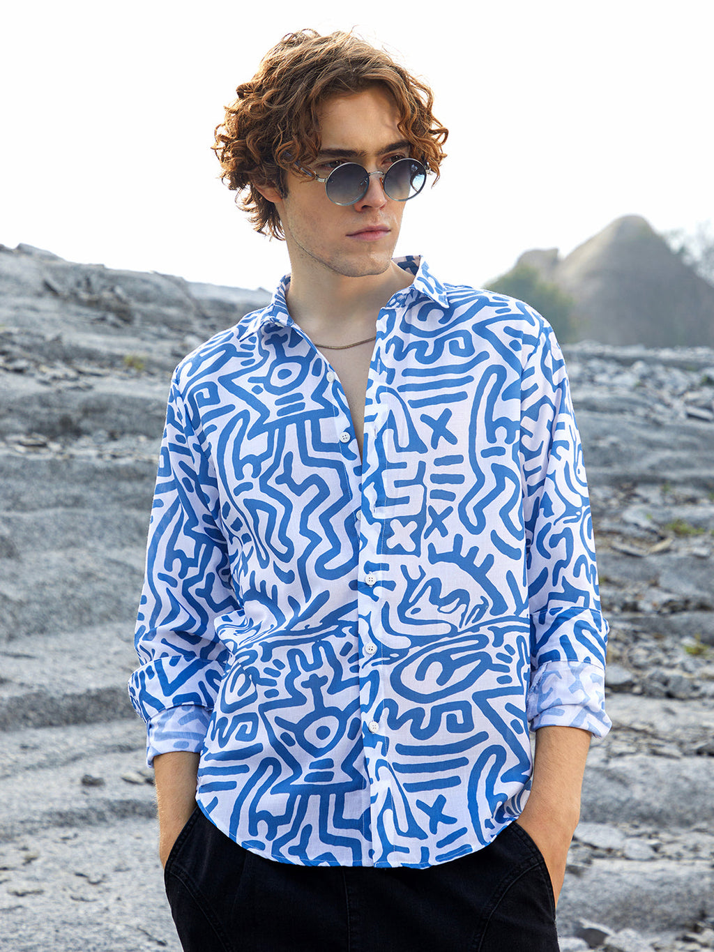Campus Sutra Contrast Graffiti Shirt