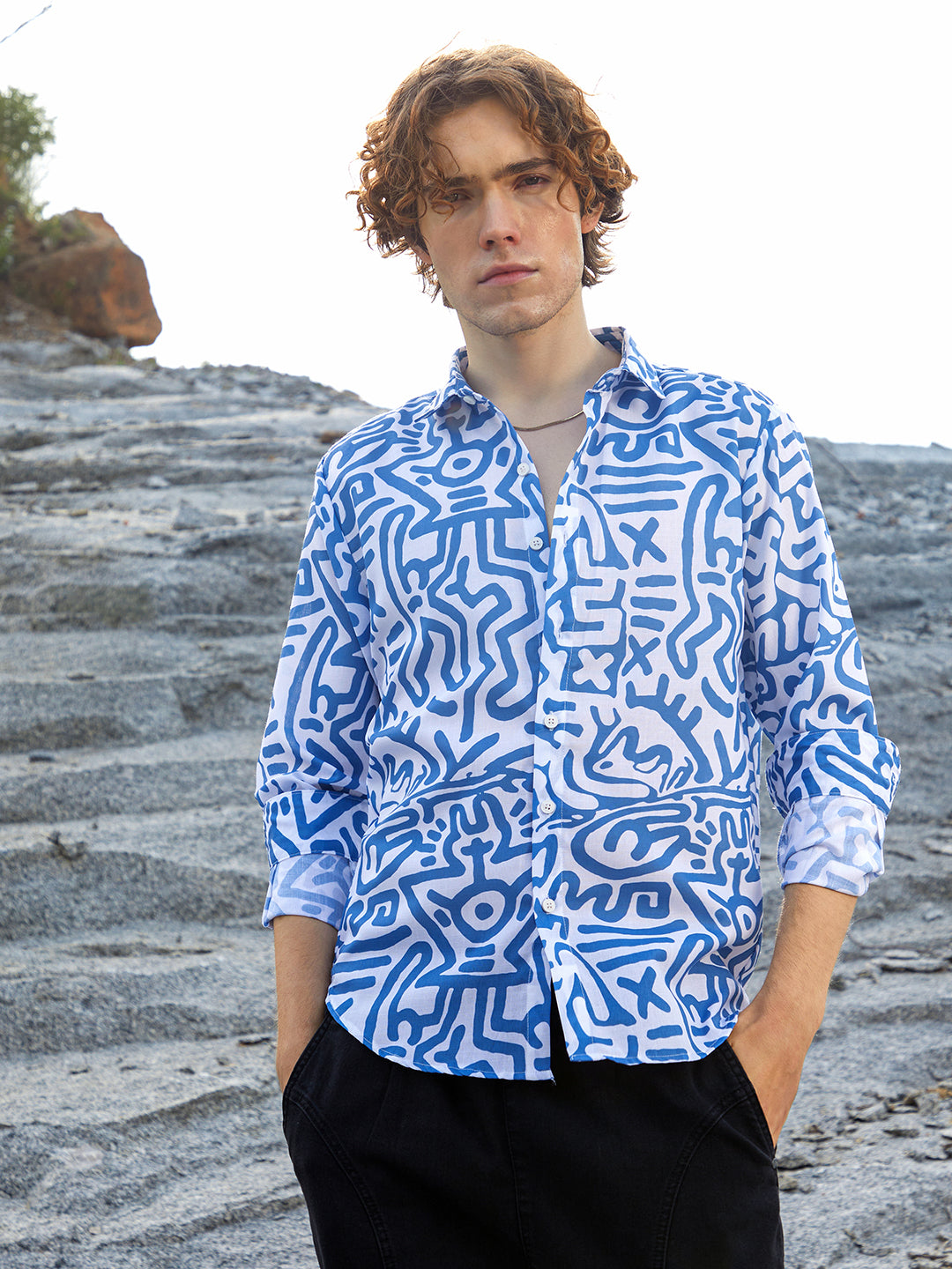 Campus Sutra Contrast Graffiti Shirt