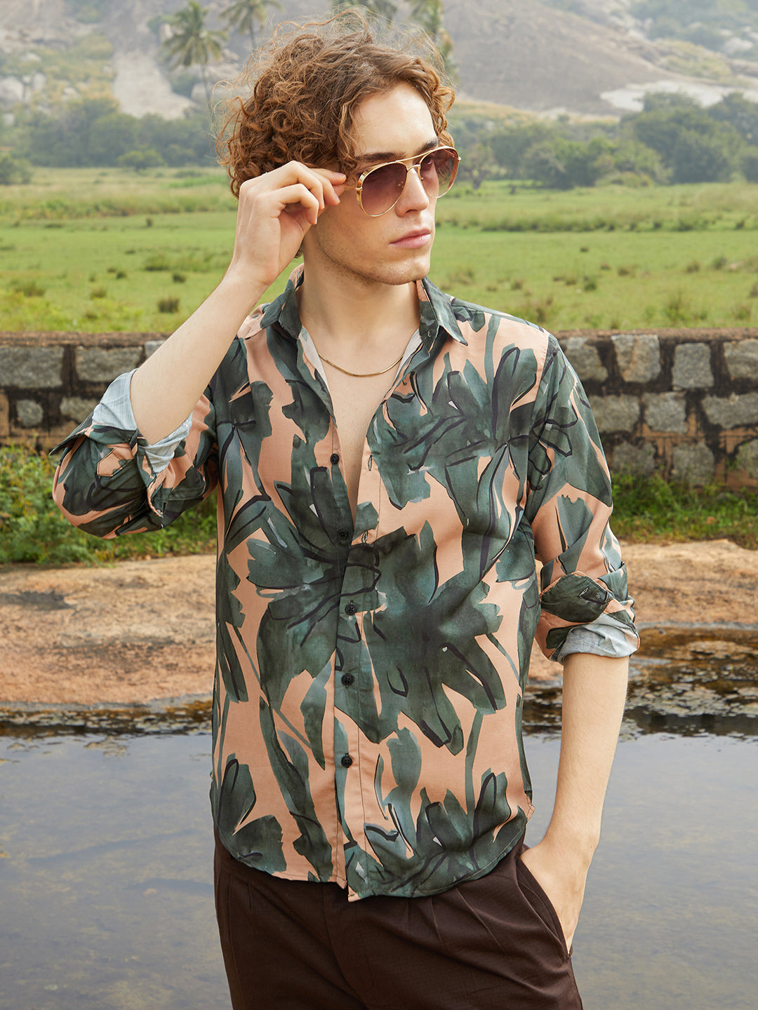 Campus Sutra Artistic Botanical Shirt