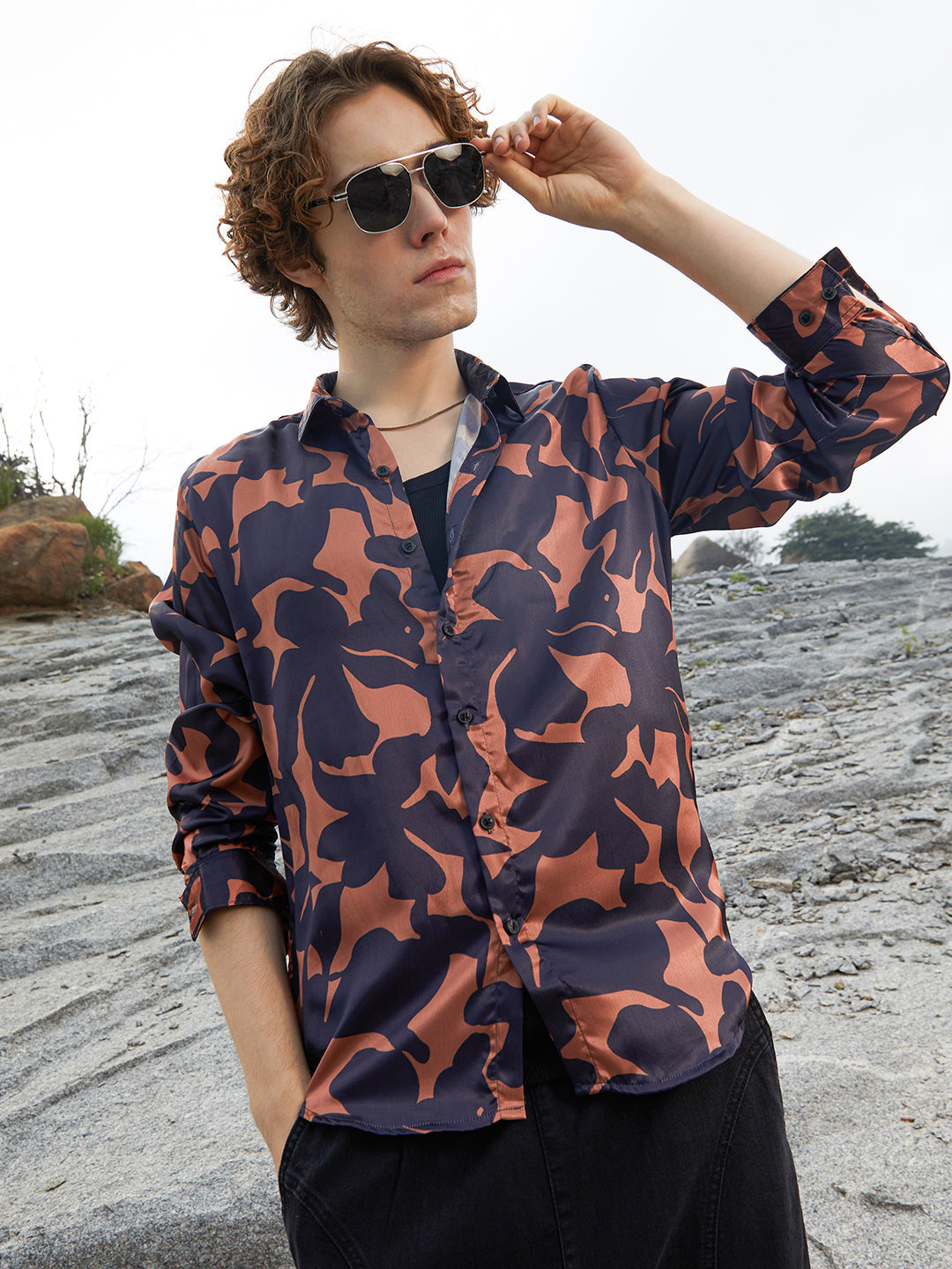 Campus Sutra Botanical Imprint Shirt