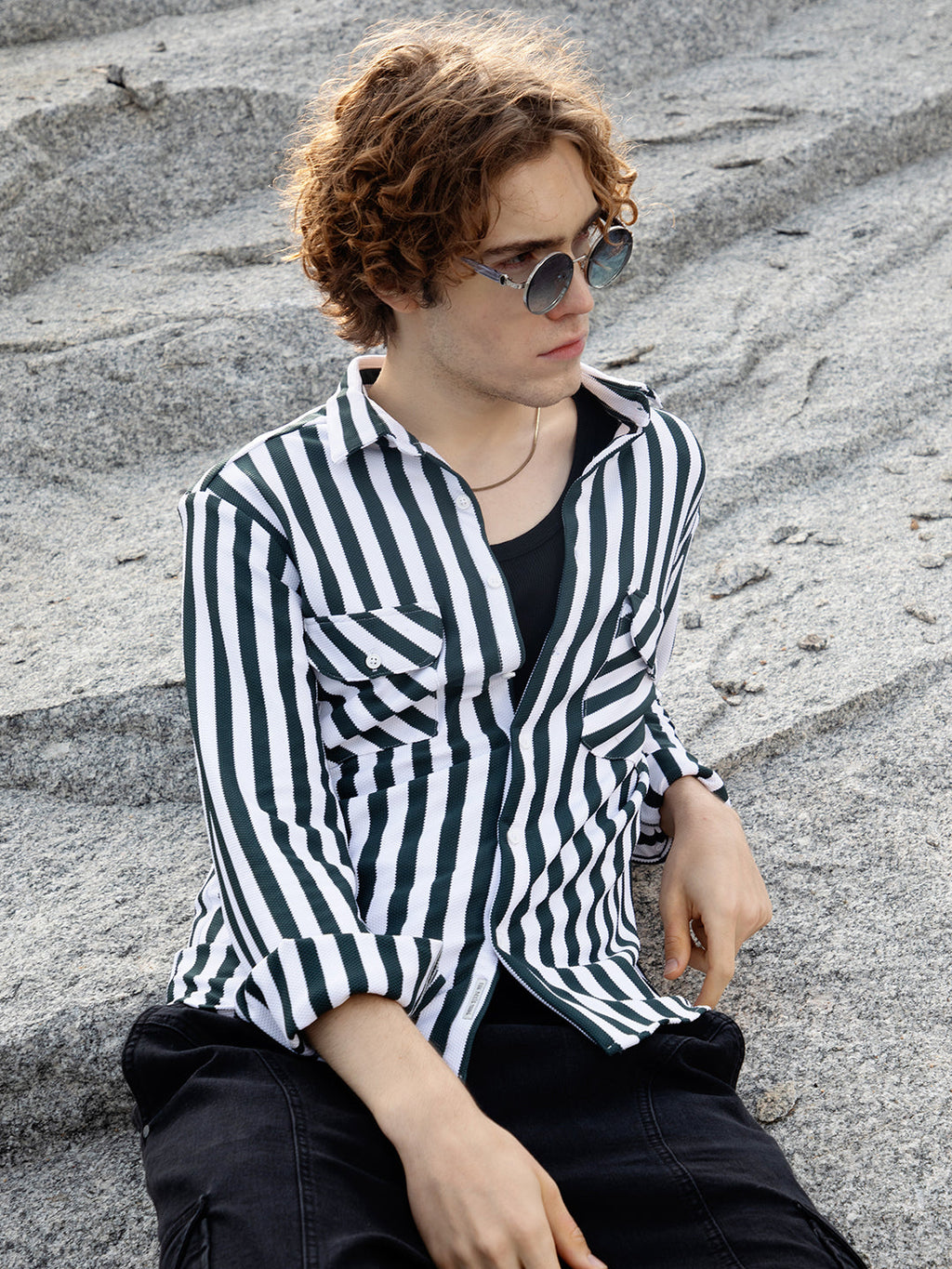Campus Sutra Nautical-Stripe Utility Shirt