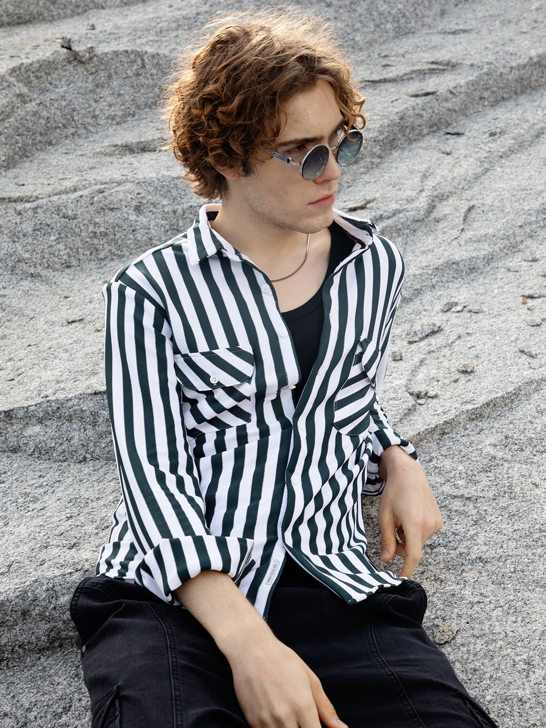 Campus Sutra Nautical-Stripe Utility Shirt