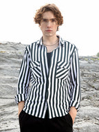 Campus Sutra Nautical-Stripe Utility Shirt