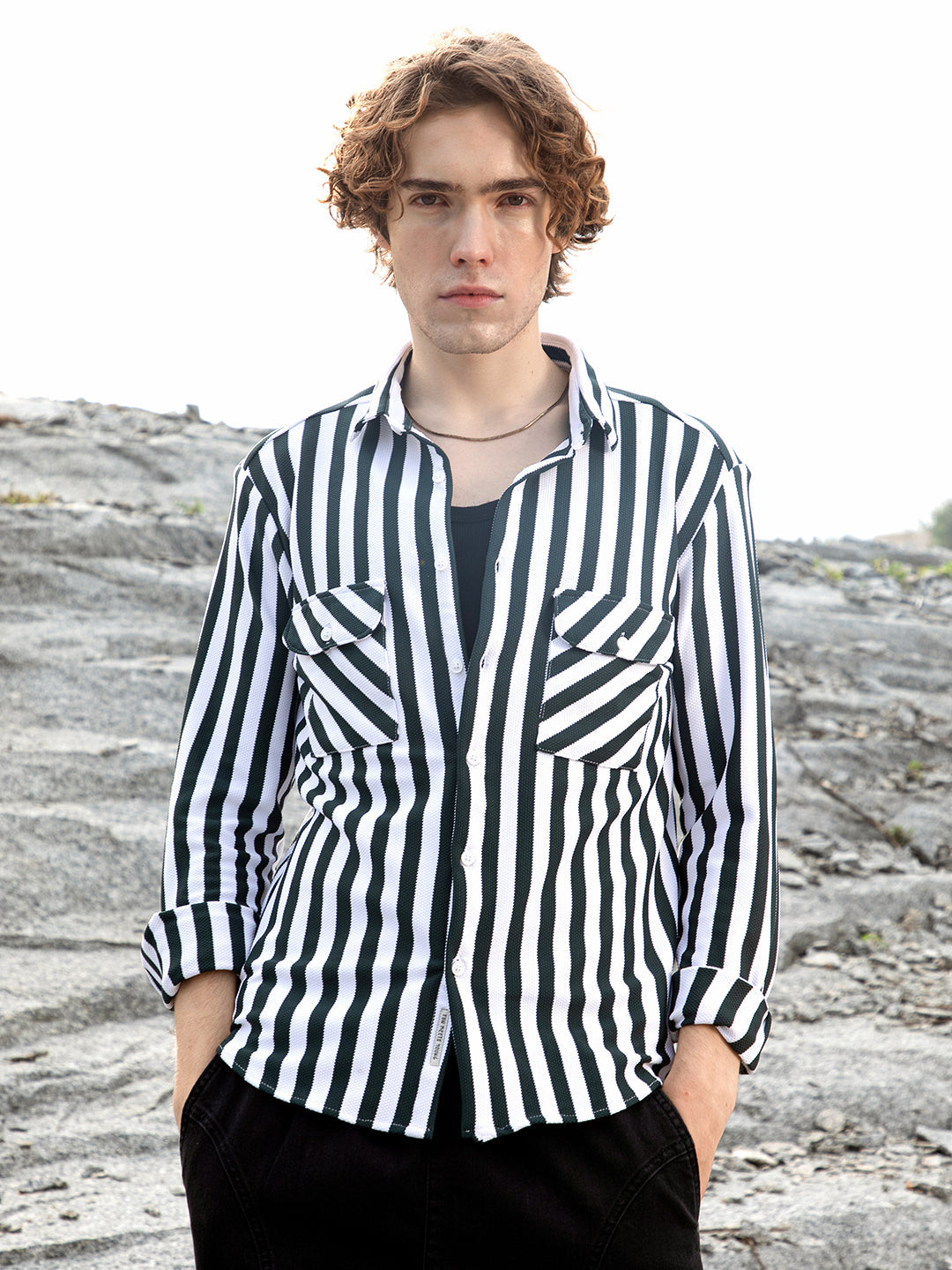Campus Sutra Nautical-Stripe Utility Shirt