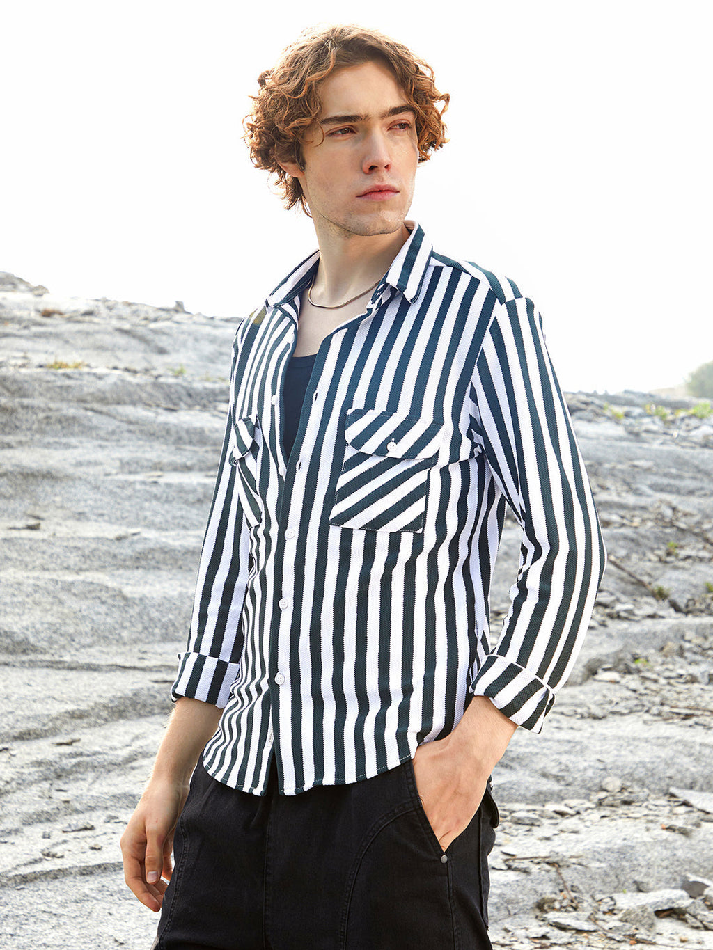 Campus Sutra Nautical-Stripe Utility Shirt