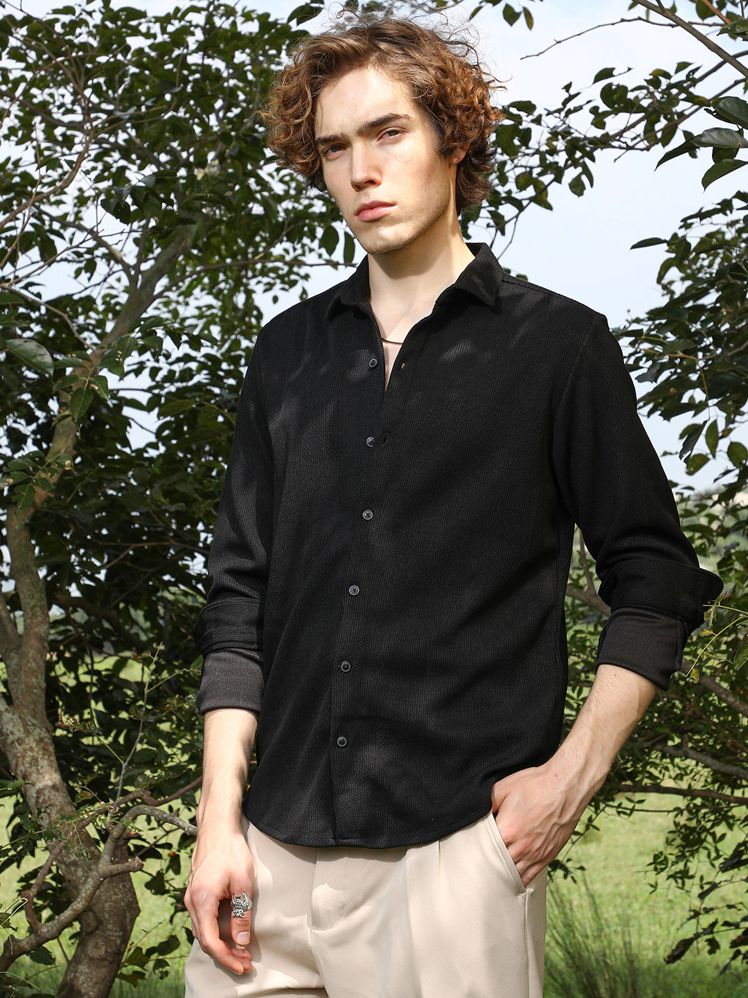Campus Sutra Solid Knit Shirt
