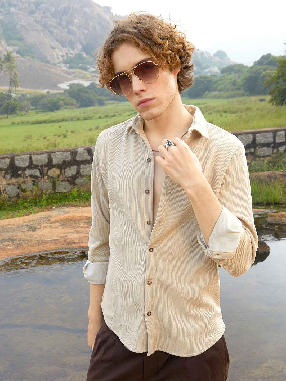 Campus Sutra Solid Knit Shirt