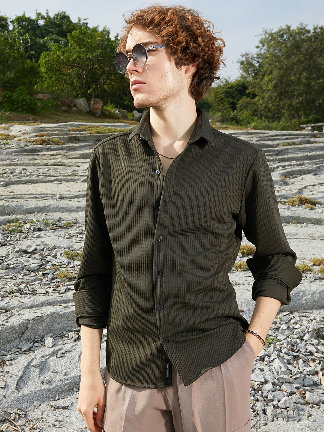 Campus Sutra Ribbed-Woven Shirt