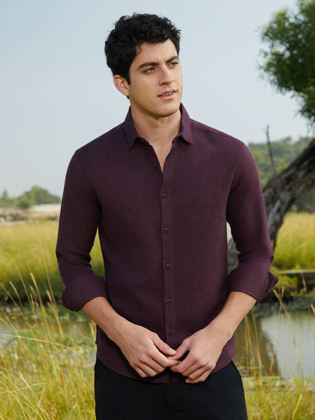 Campus Sutra Solid Cotton Shirt