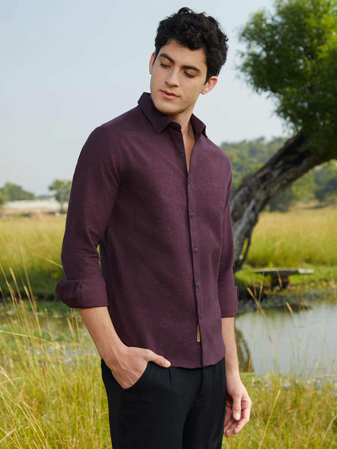 Campus Sutra Solid Cotton Shirt