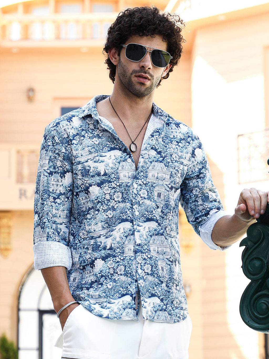 Campus Sutra Victorian-Landscape Tactile Shirt