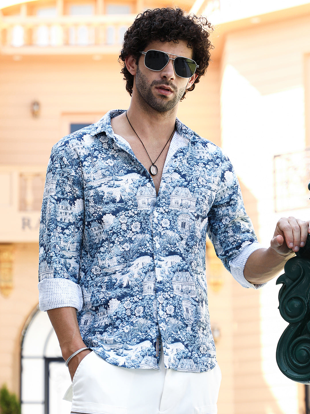 Campus Sutra Victorian-Landscape Tactile Shirt