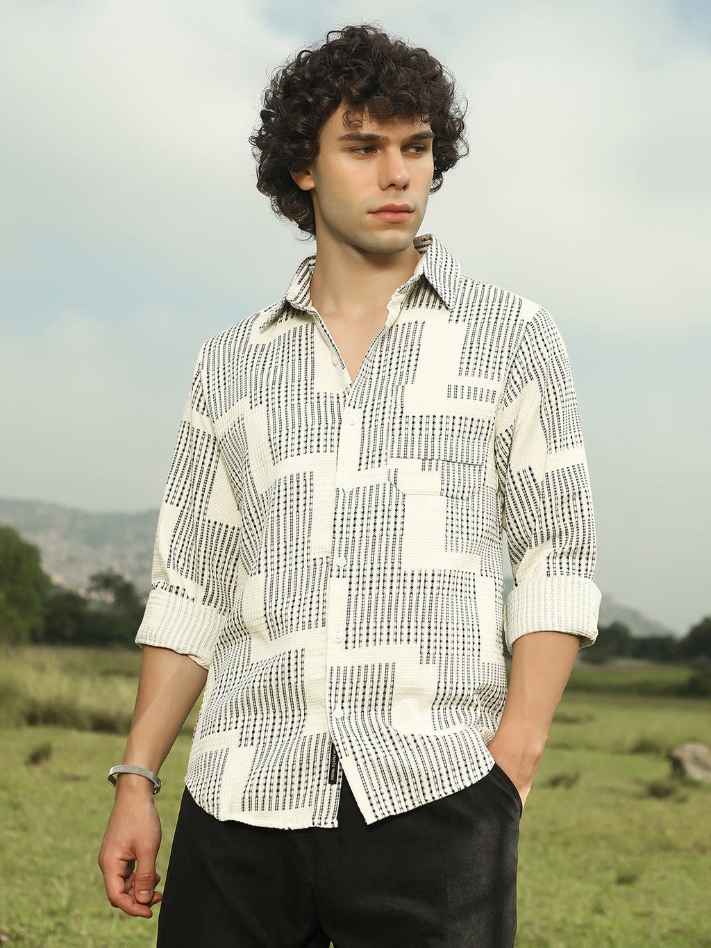 Campus Sutra Tier-Imprint Shirt