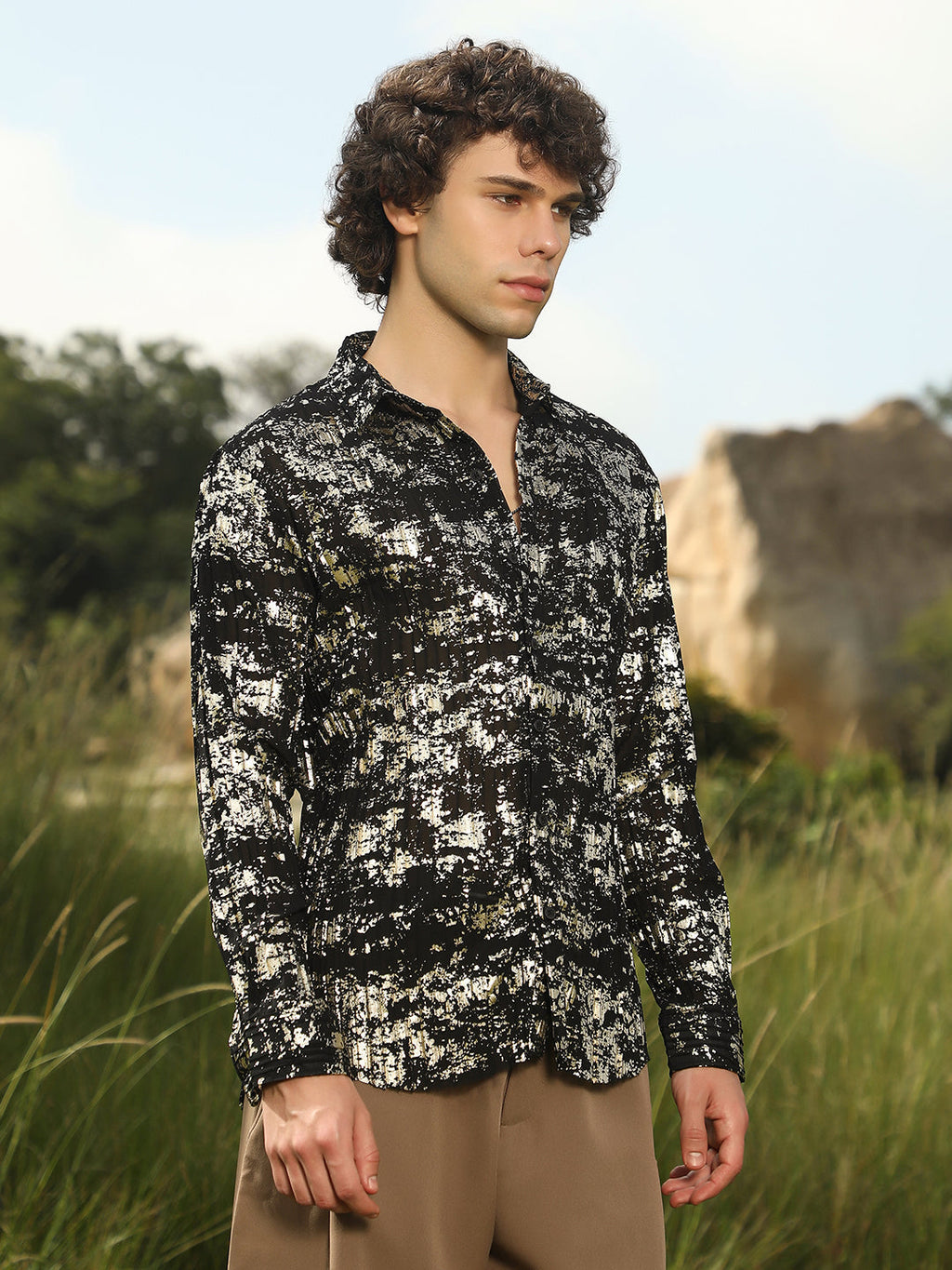 Campus Sutra Textured Foil Shirt