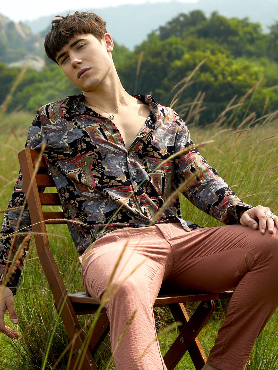 Campus Sutra Impressionistic Foliage Shirt