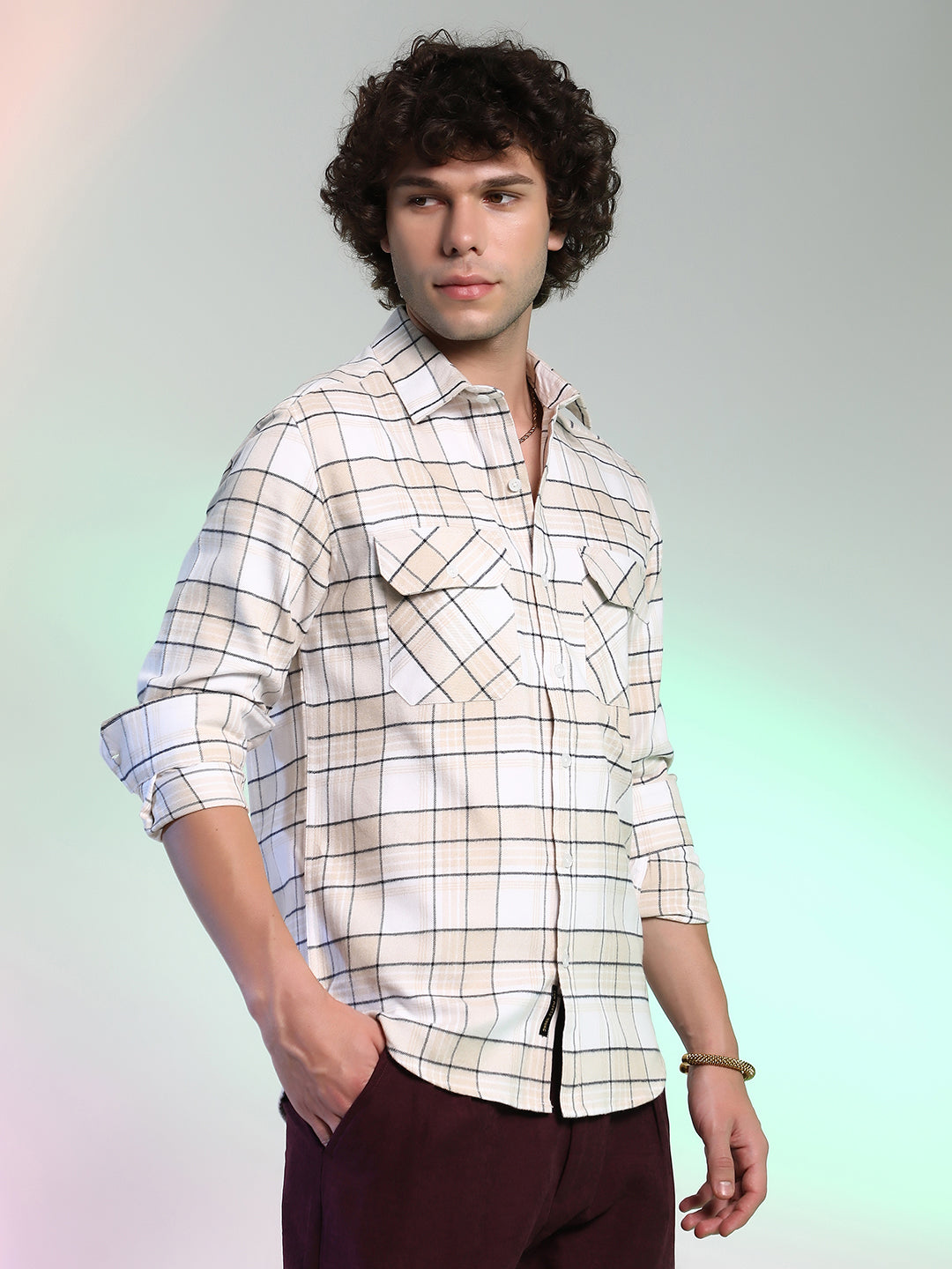 Campus Sutra Checkered Utility Shirt