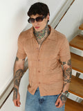 Campus Sutra Mens Light Brown Textured Button-Down Shirt