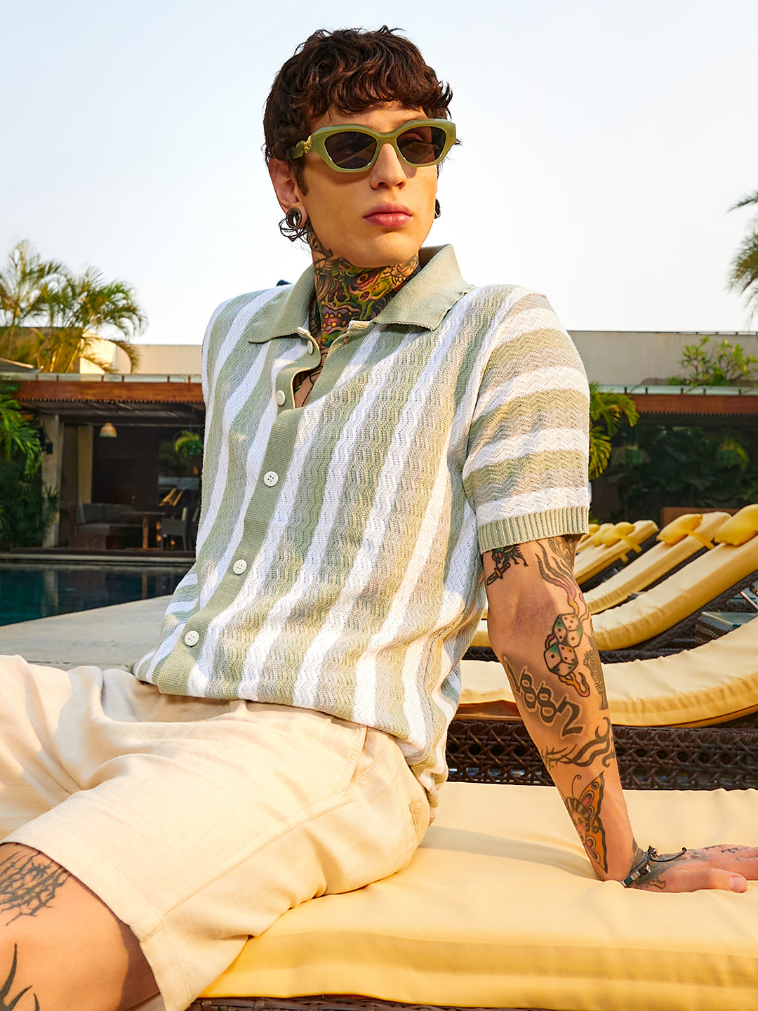 Campus Sutra Panel-Knit Polo Shirt