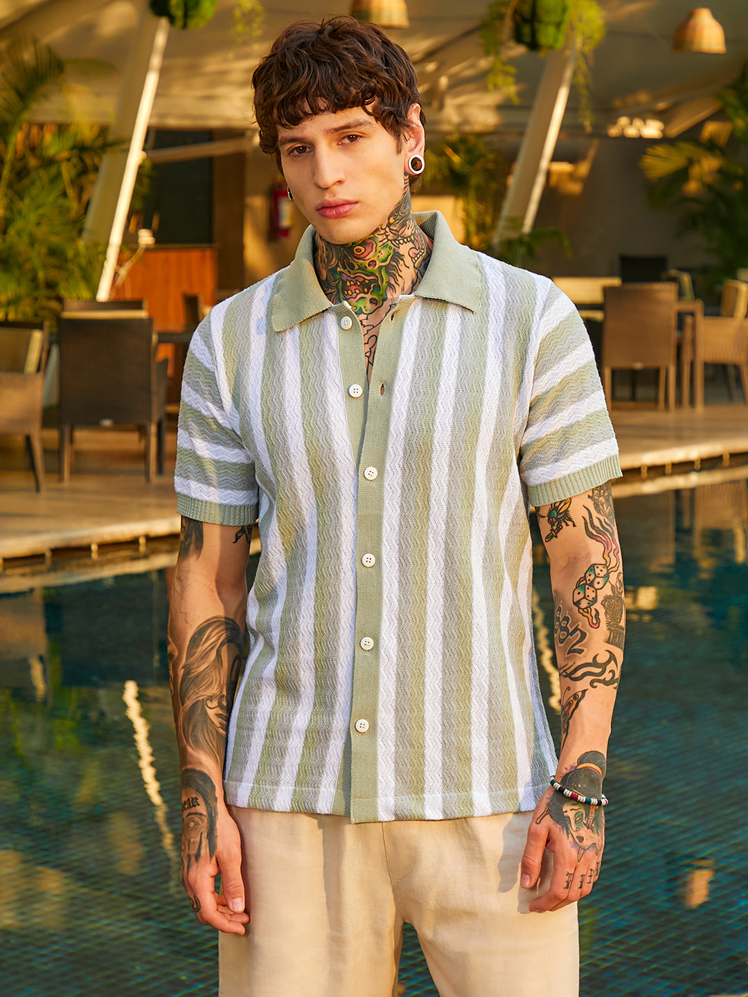 Campus Sutra Panel-Knit Polo Shirt