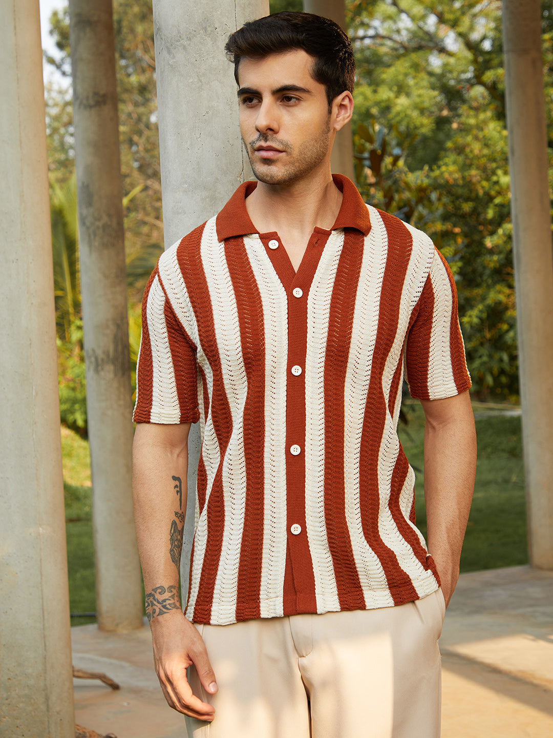 Campus Sutra Panel-Knit Polo Shirt