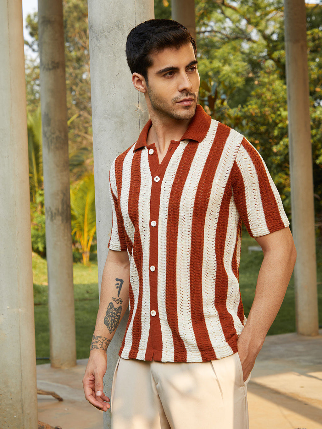 Campus Sutra Panel-Knit Polo Shirt