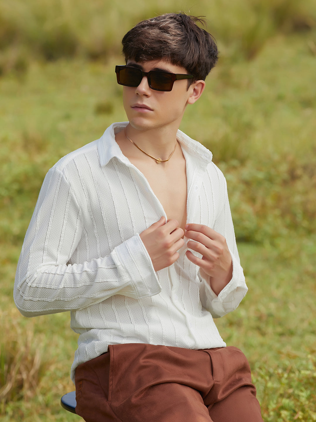 Campus Sutra Braille-Stripe Shirt
