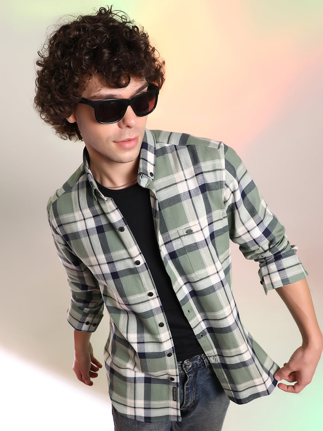 Campus Sutra Shadow-Checkered Shirt